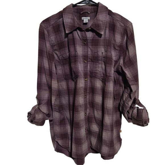 Carhartt Plaid Button Front Shirt Womens Size Large Purple Roll Tab Sleeve - Picture 3 of 7